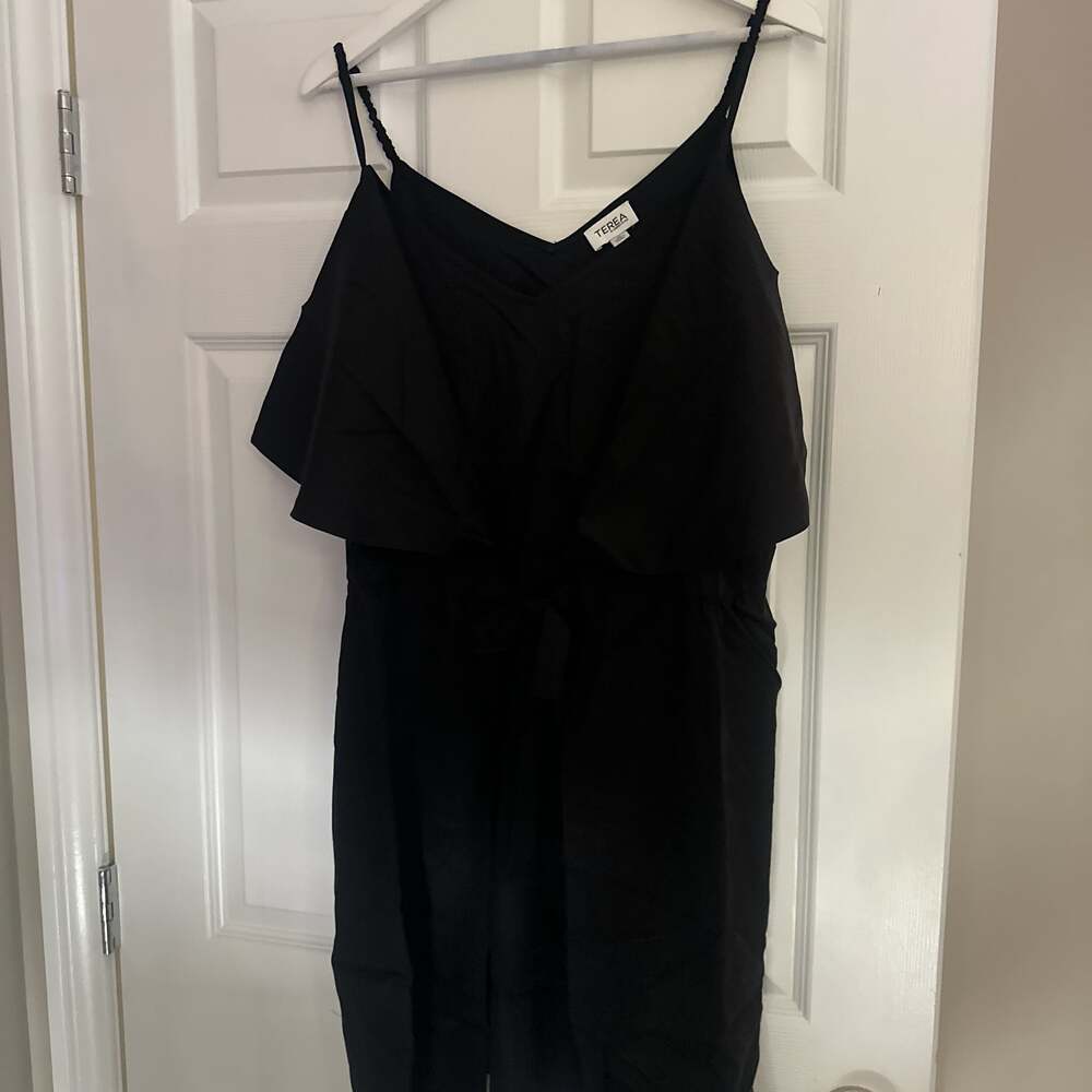 TEREA Black Ruffled Bodice Jumpsuit with Tie Waist, Size M